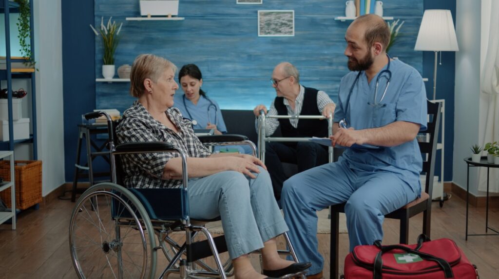 Nurse evaluating a client as part of Comprehensive Care Management in Domiciliary Services